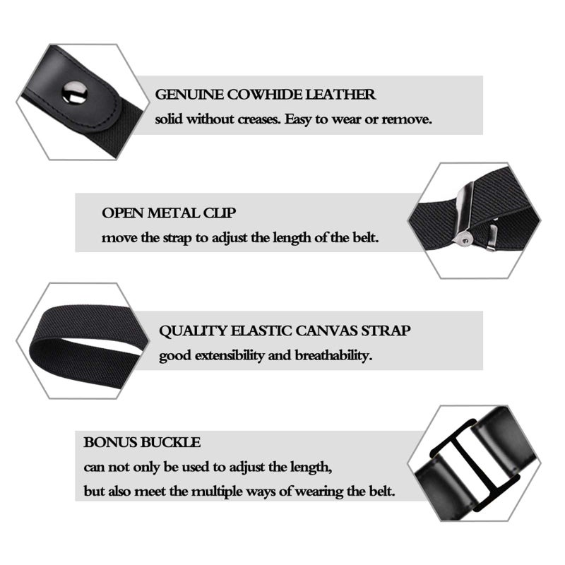 maikun 2 Pack Buckle Free Belt, Black stretch Buckleless Belt, No Buckle Design, Waist Size 24-50'' - Image 5